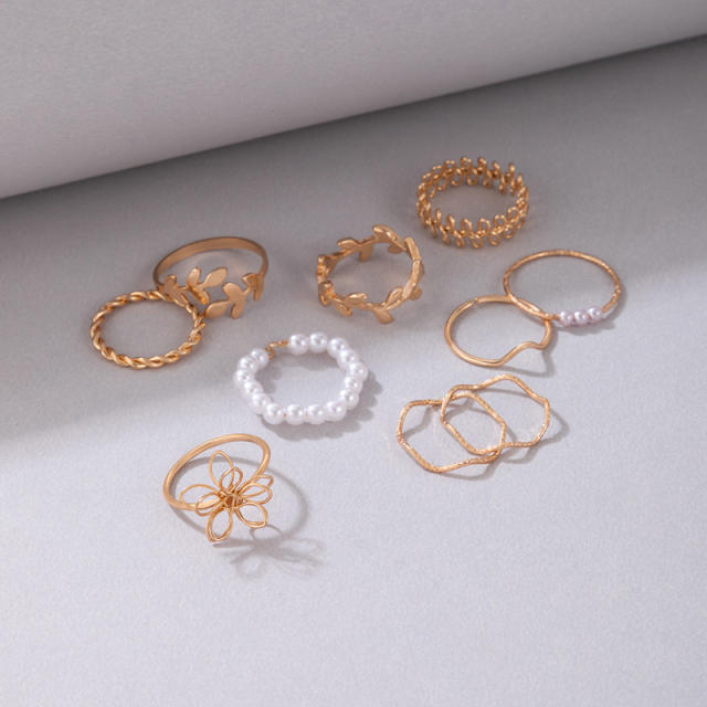 10pcs gold color hollow flower alloy stackable rings