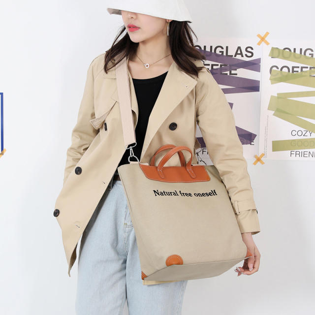 Large capacity plain color letter canvas tote bag