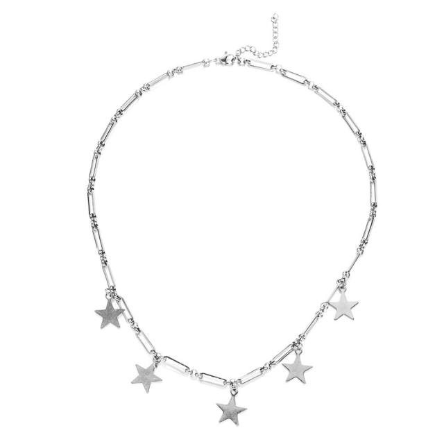 Hiphop star charm stainless steel choker necklace