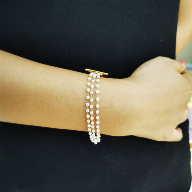Chic design tiny pearl beads layer stainless steel bracelet