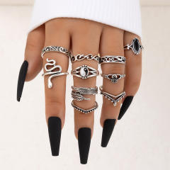 10pcs vintage silver color feather stackable rings