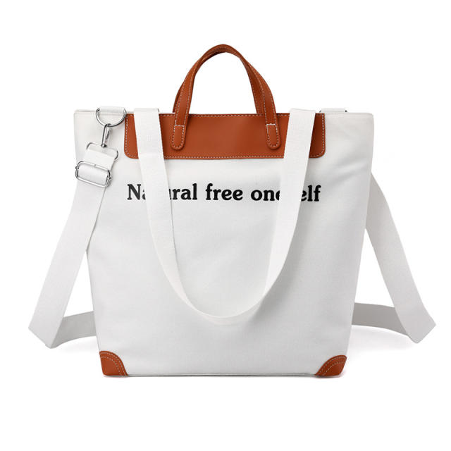 Large capacity plain color letter canvas tote bag