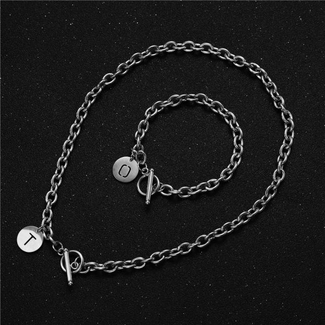 Initial coin charm stainless steel chain necklace bracelet