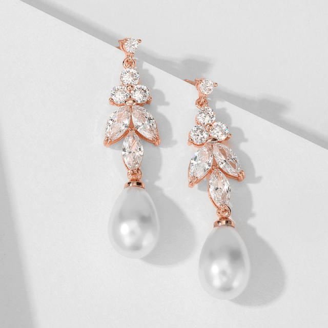 Elegant cubic zircon pearl drop diamond earrings