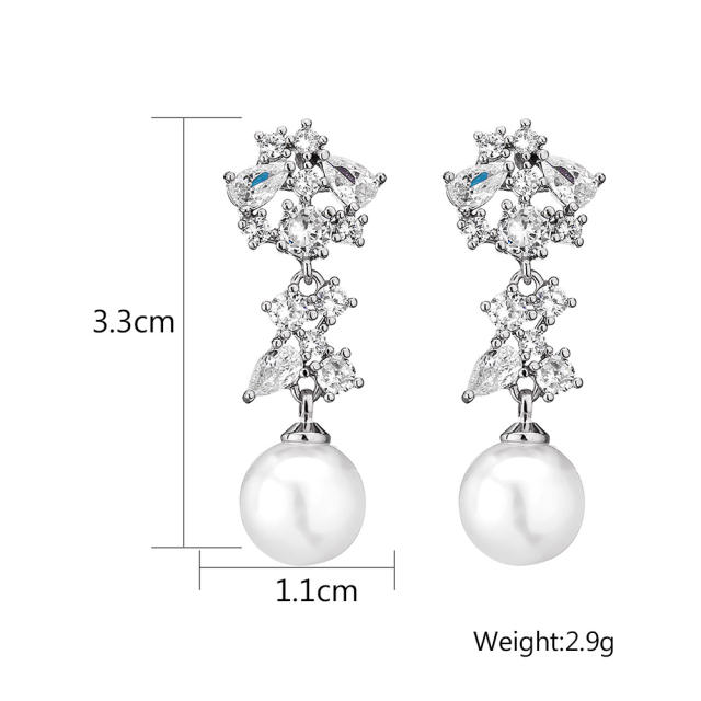 Elegant cubic zircon copper pearl earrings