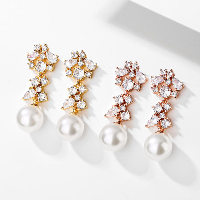 Elegant cubic zircon copper pearl earrings