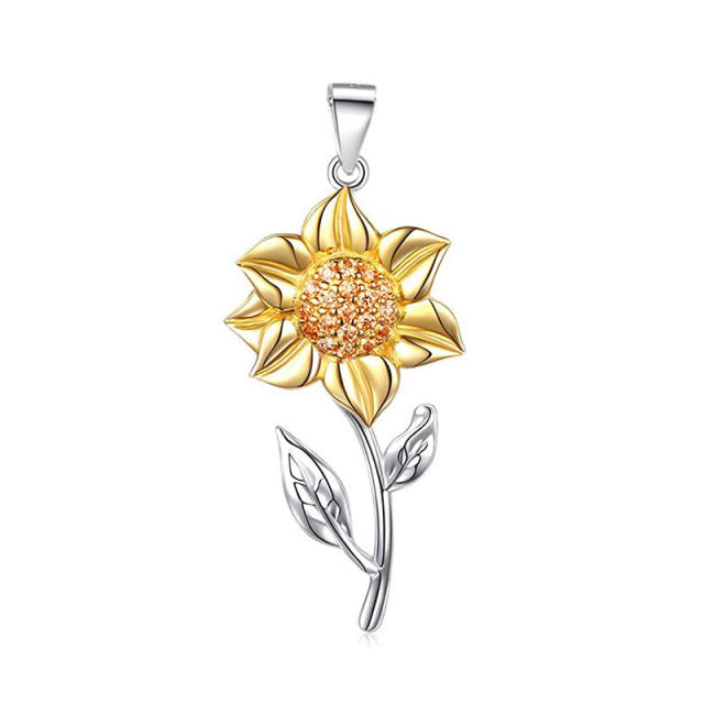 Sterling silver two color sunflower pendant necklace