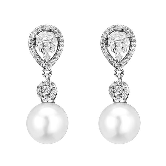 Delicate cubic zircon pearl drop earrings