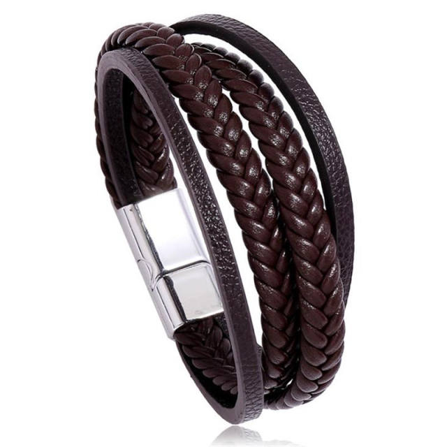 Concise layer pu leather men bracelet