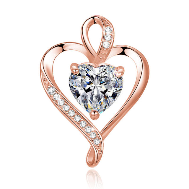 Sterling silver cubic zircon heart hollow pendant necklace