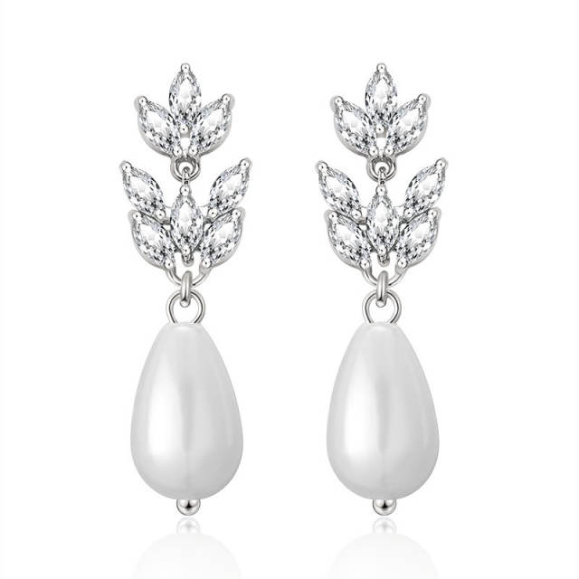 Occident fashion cubic zircon pearl drop diamond earrings