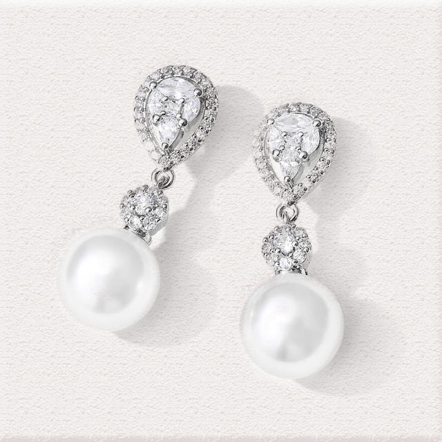Delicate cubic zircon pearl drop earrings