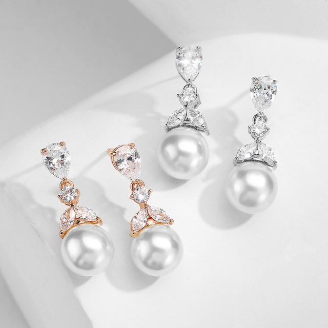 Korean fashion pearl cubic zircon drop earrings
