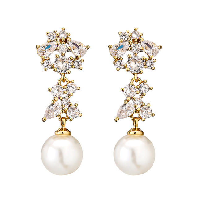 Elegant cubic zircon copper pearl earrings