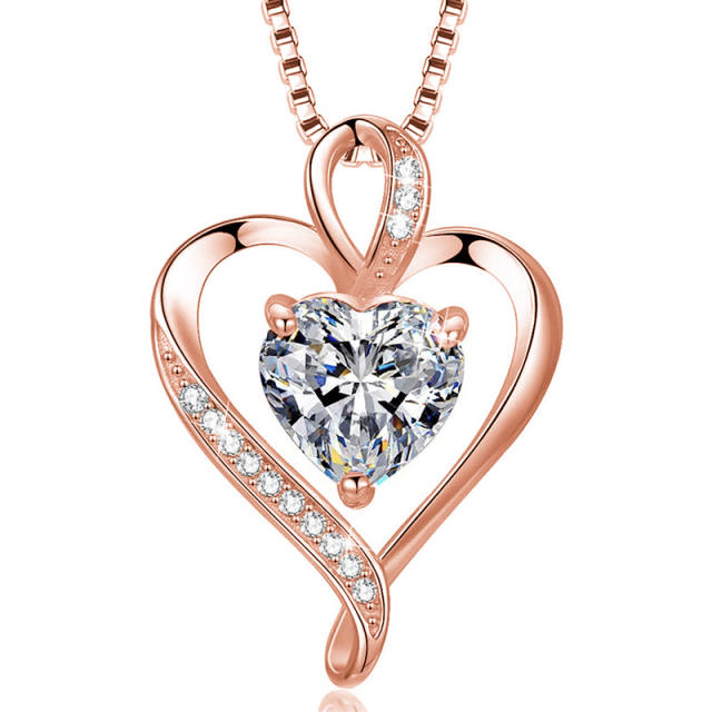 Sterling silver cubic zircon heart hollow pendant necklace