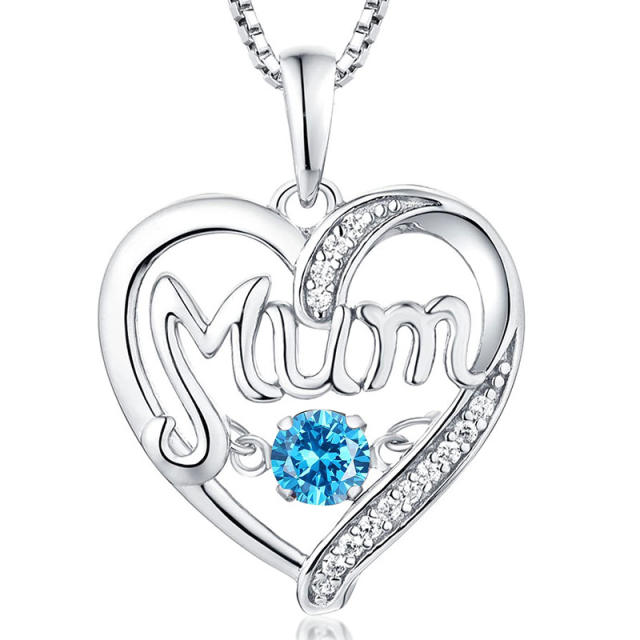 Sterling silver birthstone heart mother's day pendant