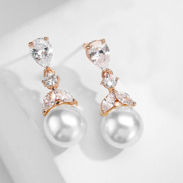 Korean fashion pearl cubic zircon drop earrings