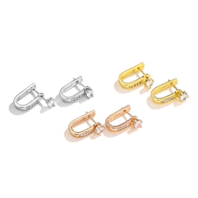 Hot sale u shape cubic zircon copper huggie earrings
