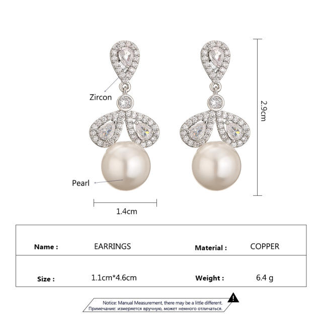Delicate cubic zircon clover pearl earrings
