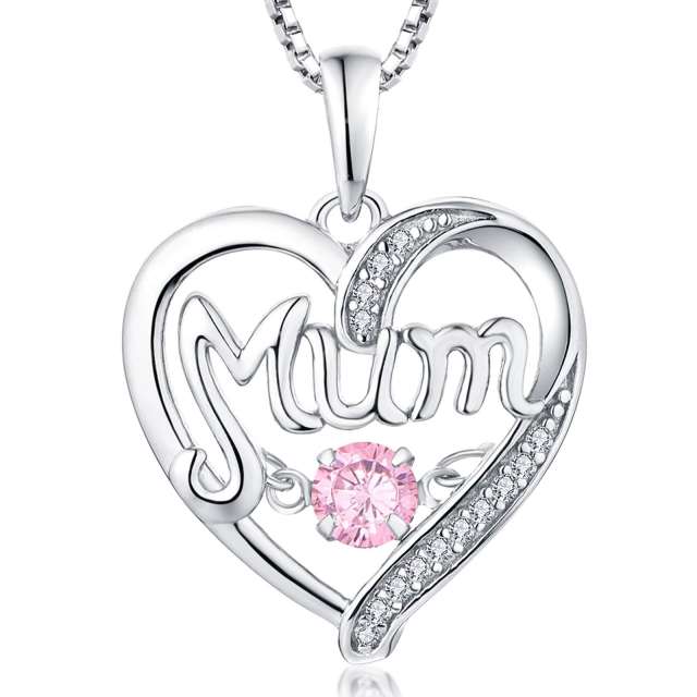 Sterling silver birthstone heart mother's day pendant