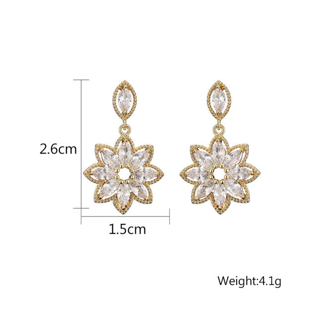 Creative cubic zircon flower copper earrings