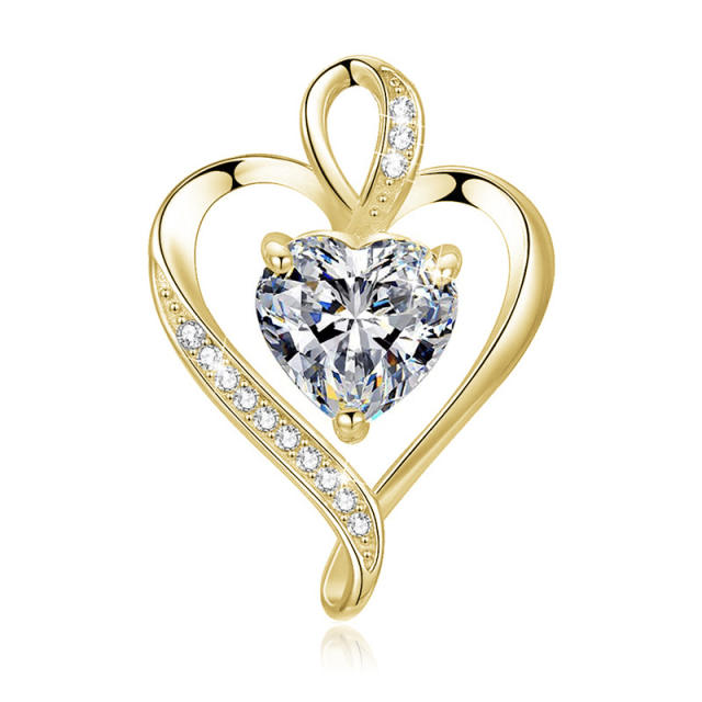 Sterling silver cubic zircon heart hollow pendant necklace