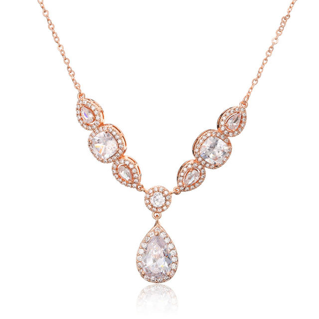 Classic cubic zircon drop pendant copper diamond necklace