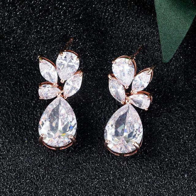 Delicate cubic zircon copper drop earrings