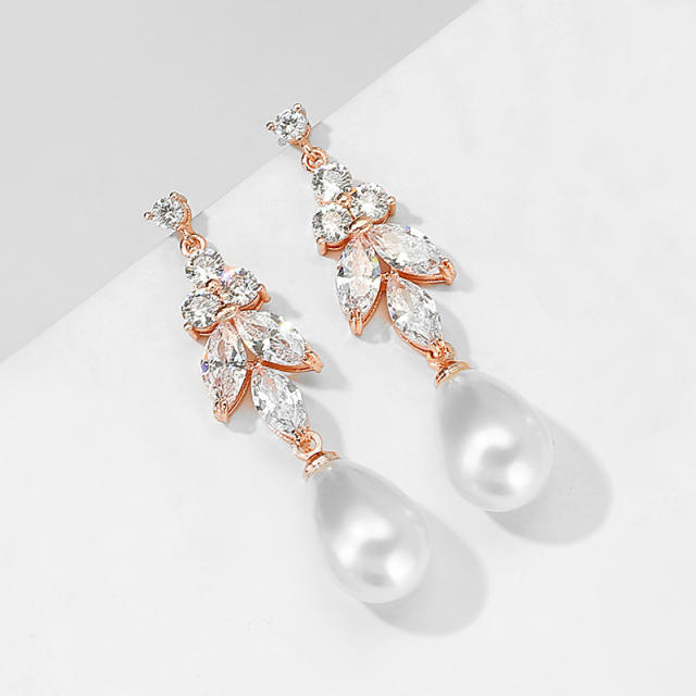 Elegant cubic zircon pearl drop diamond earrings
