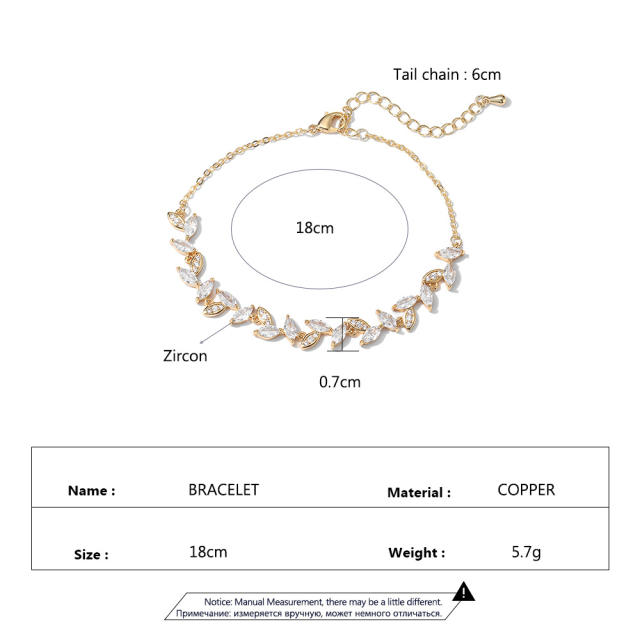 AAA cubic zircon copper slide bracelet