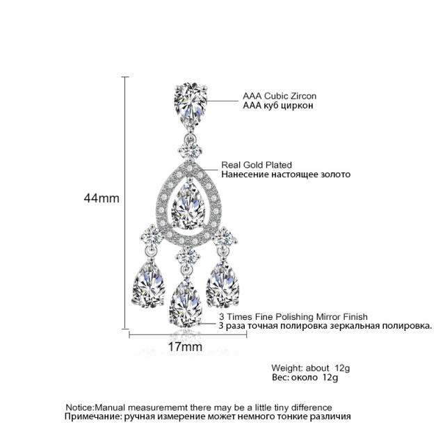 Luxury cubic zircon drop tassel copper diamond earrings