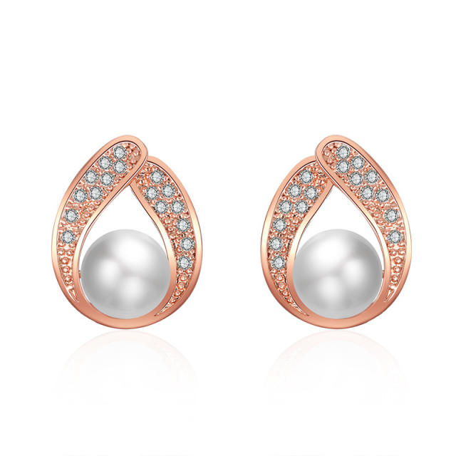 Chic cubic zircon drop shape pearl studs earrings