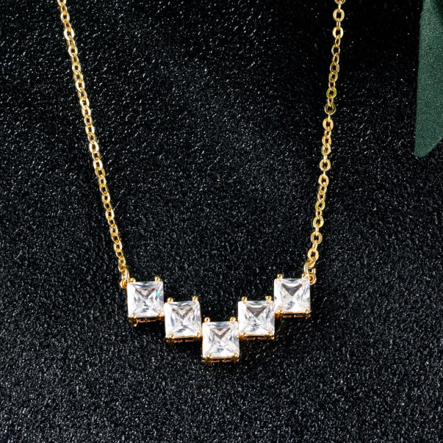 Chic design geometric cubic zircon copper necklace
