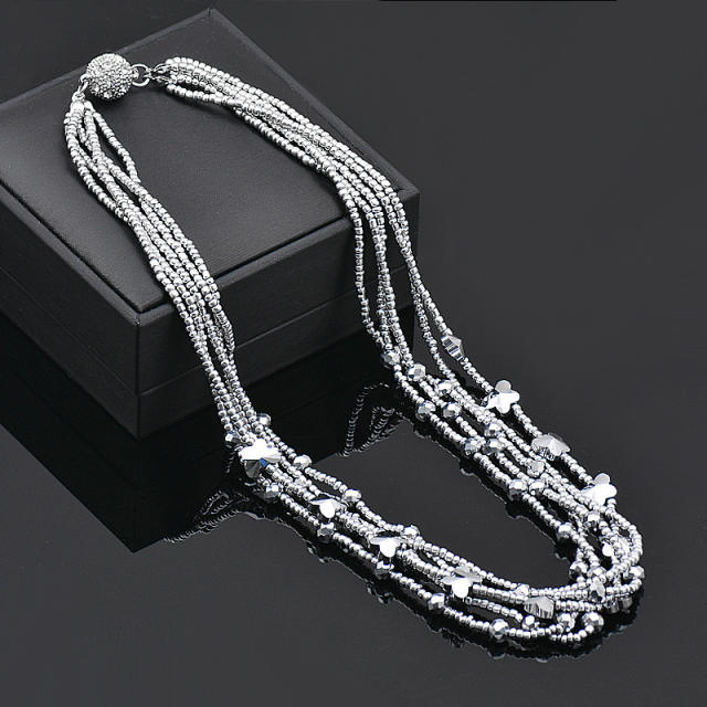 Boho colorful crystal beads layer Magnetic buckle choker necklace bracelet set