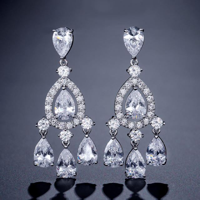 Luxury cubic zircon drop tassel copper diamond earrings
