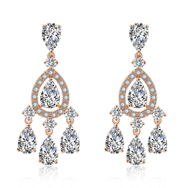 Luxury cubic zircon drop tassel copper diamond earrings