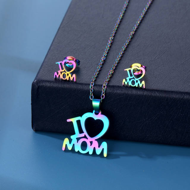 Stainless steel mom letter necklace set