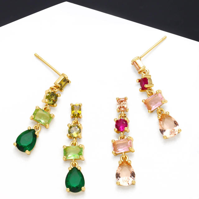 Color cubic zircon drop copper earrings