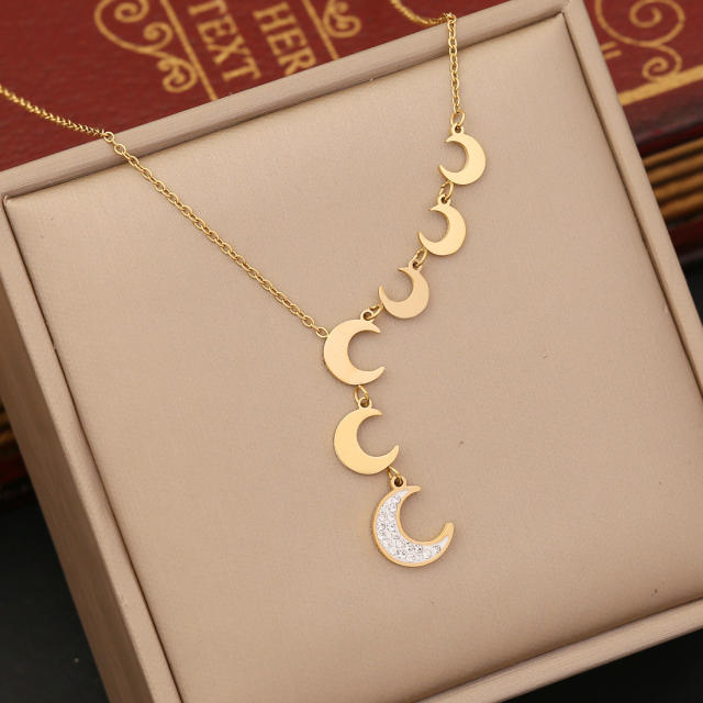 Chic design star moon stainless steel necklace