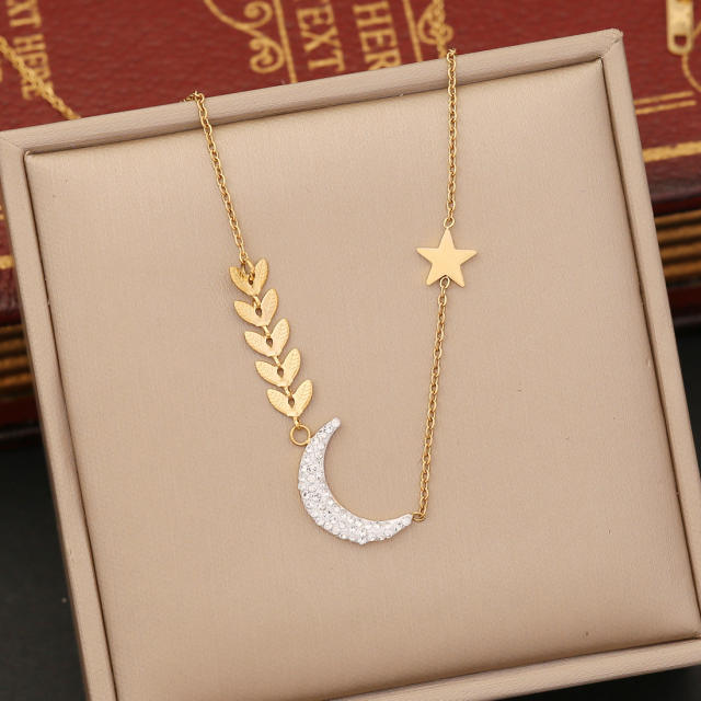 Chic design star moon stainless steel necklace
