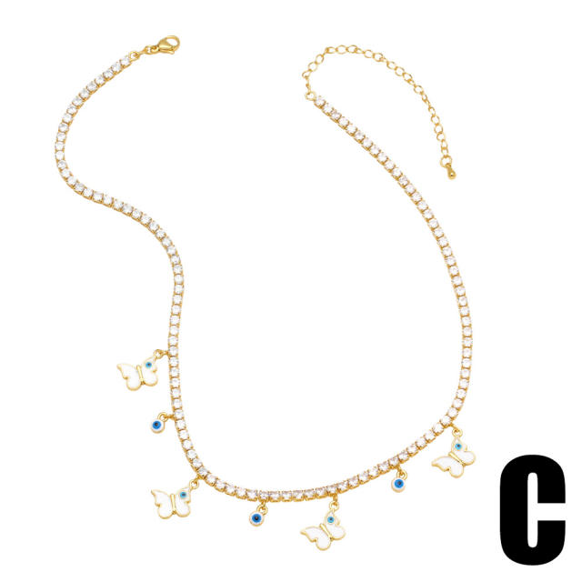 Delicate tennis chain cute owl charm copper necklace