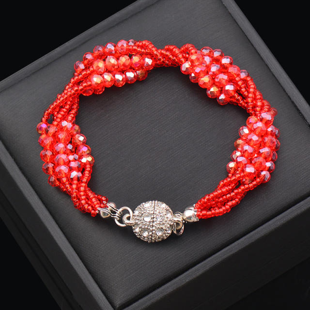Colorful crystal beads layer Magnetic buckle necklace bracelet set