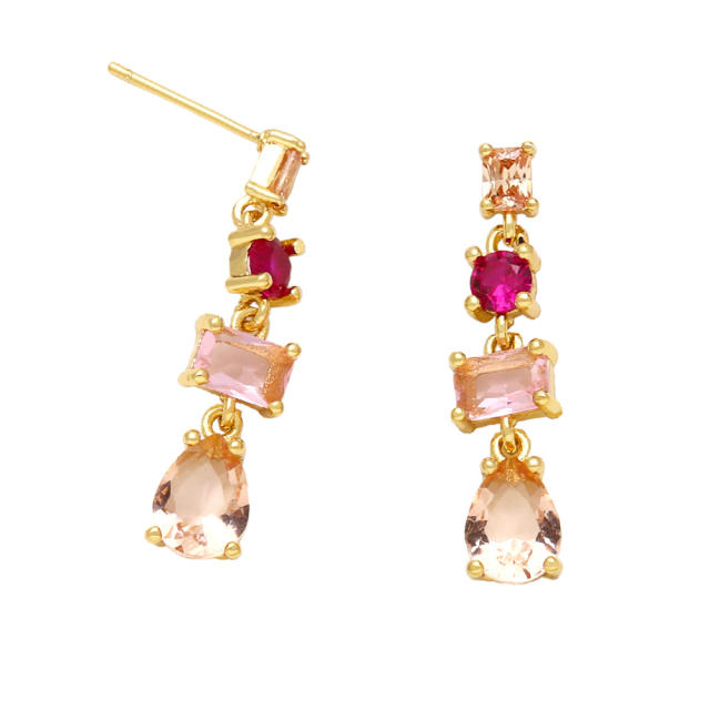Color cubic zircon drop copper earrings