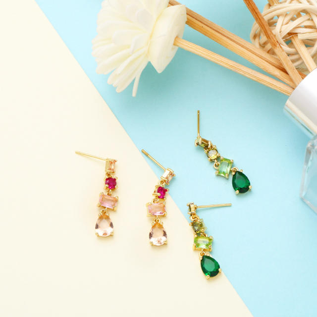 Color cubic zircon drop copper earrings