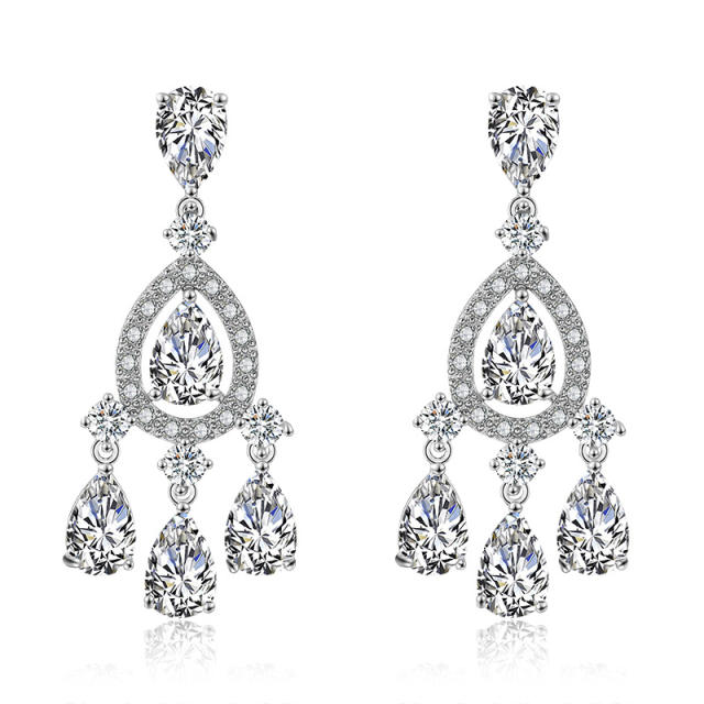 Luxury cubic zircon drop tassel copper diamond earrings