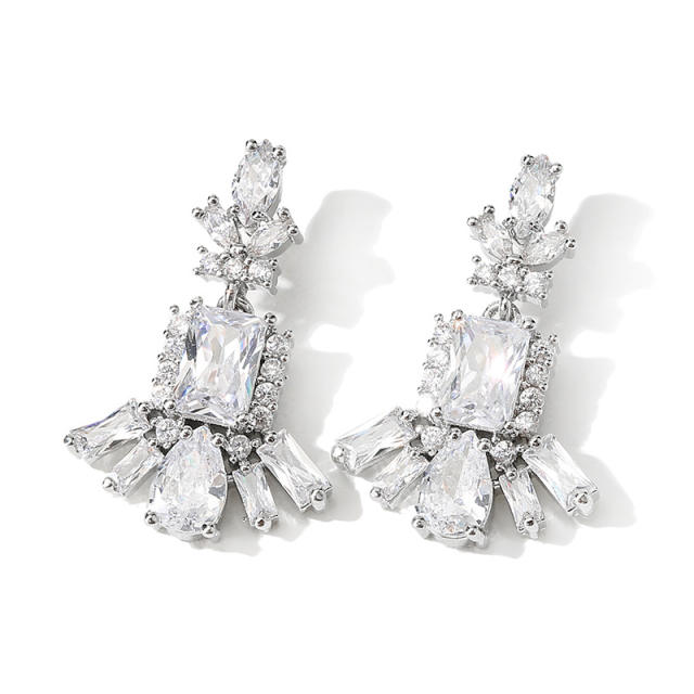 INS cubic zircon copper diamond earrings