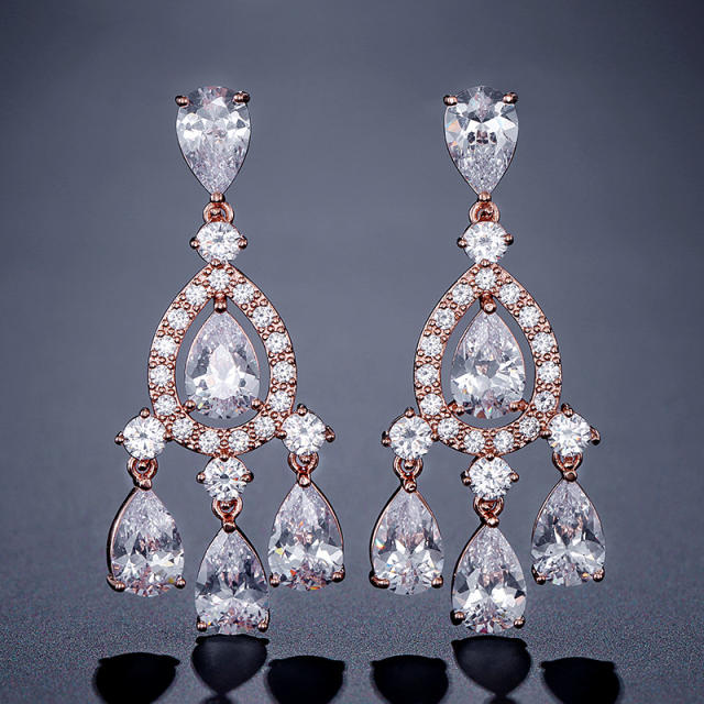 Luxury cubic zircon drop tassel copper diamond earrings