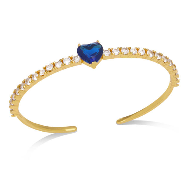 INS trend heart cubic zircon gold plated copper bangle