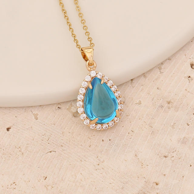 Ocean trend light blue cubic zircon copper necklace
