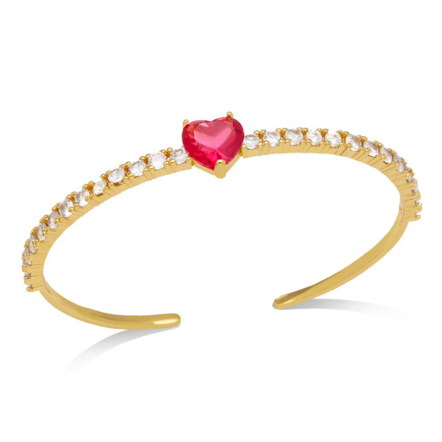 INS trend heart cubic zircon gold plated copper bangle